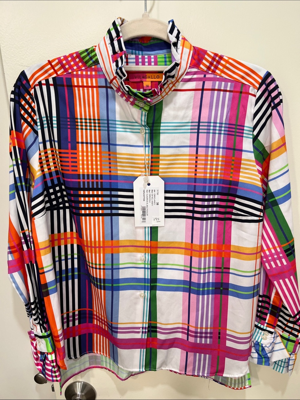 Vilagallo Multicolor Plaid Womens Button-Front Blouse